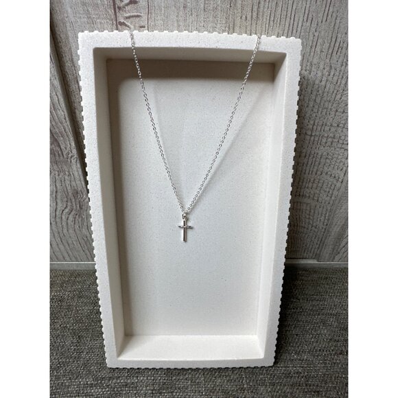 Cross Pendant Silver Tone Necklace with Delicate Chain Fashion Women Jewelry - Picture 1 of 5